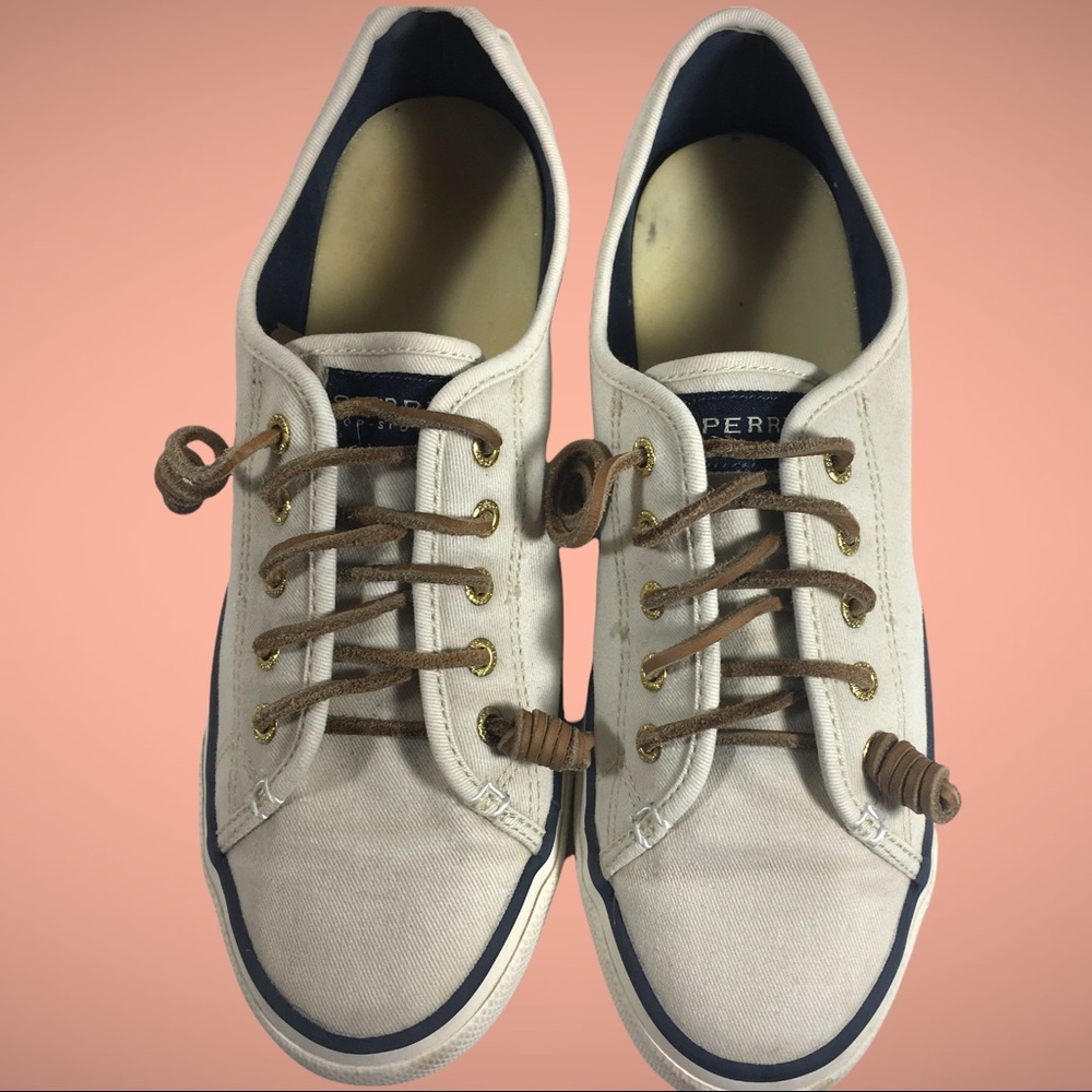 Sperry Ivory Slip On Seacoast Fashion Sneaker, Memory Foam, Leather Laces, 8.5M